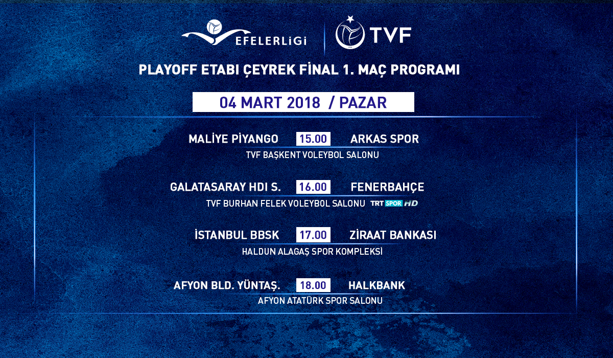 2017-2018 Voleybol Sezonu Efeler Ligi Play-off Çeyrek Final Etabı Maçları Başlıyor