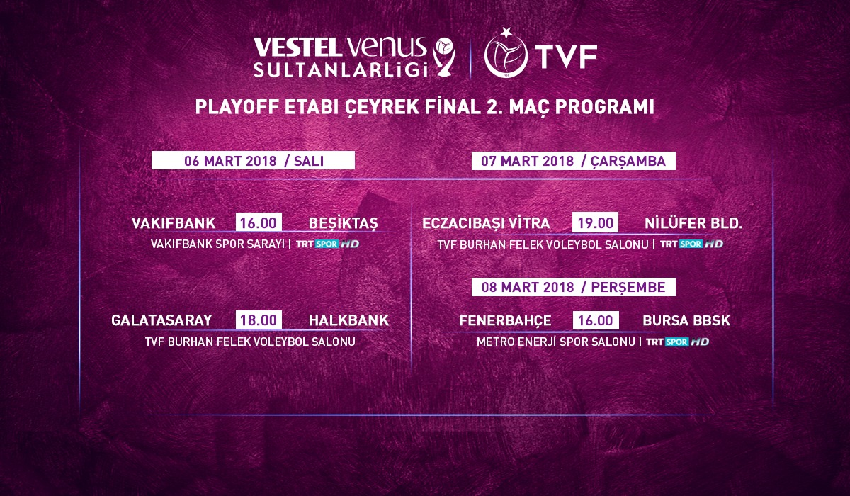 Vestel Venus Sultanlar Ligi Play-off Çeyrek Final Etabı İkinci Karşılaşmaları Başlıyor