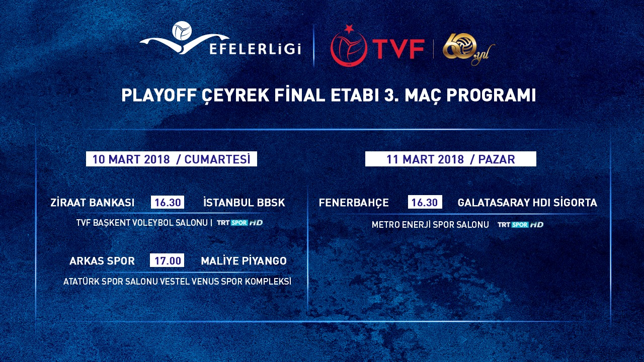 Efeler Ligi Play-off Çeyrek Final Etabı Üçüncü Karşılaşmaları Başlıyor