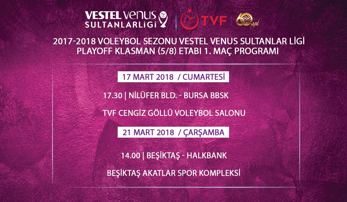 Vestel Venus Sultanlar Ligi Play-off 5/8.'lik (Klasman) Etabı Maçları Başlıyor