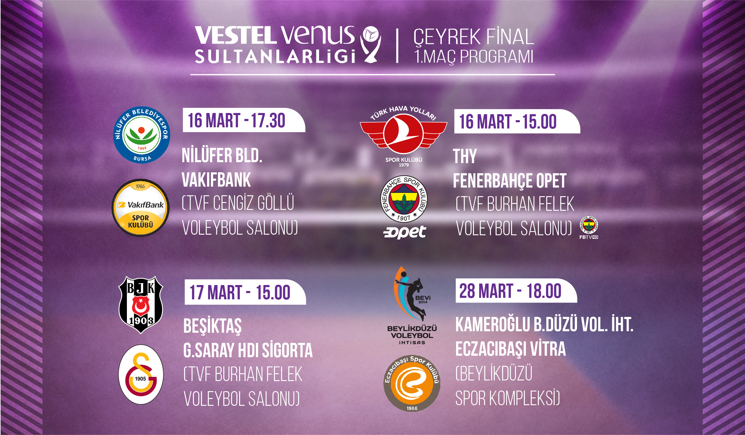 Vestel Venus Sultanlar Ligi Play-off Çeyrek Final Etabı Karşılaşmaları Başlıyor