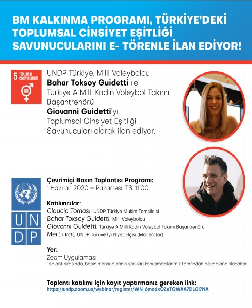 Bahar ve Giovanni Guidetti, UNDP Türkiye Toplumsal Cinsiyet Eşitliği Savunuculuğu Atama Töreni'ne Katılacak