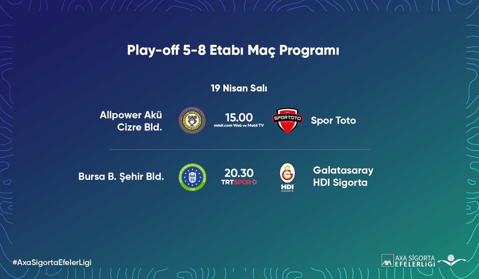 AXA Sigorta Efeler Ligi’nde Play-off 5/8 Etabı’nda İkinci Karşılaşmalar Başlıyor