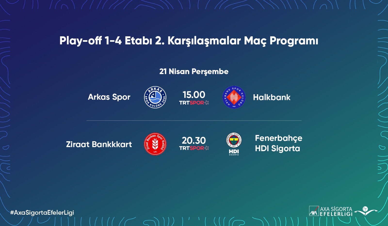 AXA Sigorta Efeler Ligi Play-off 1/4 Etabı'nda 2. Karşılaşmalar Başlıyor