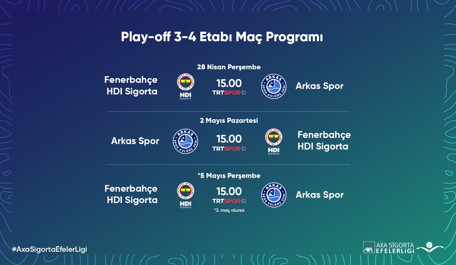 AXA Sigorta Efeler Ligi Play-off 3/4.lük Etabı Başlıyor