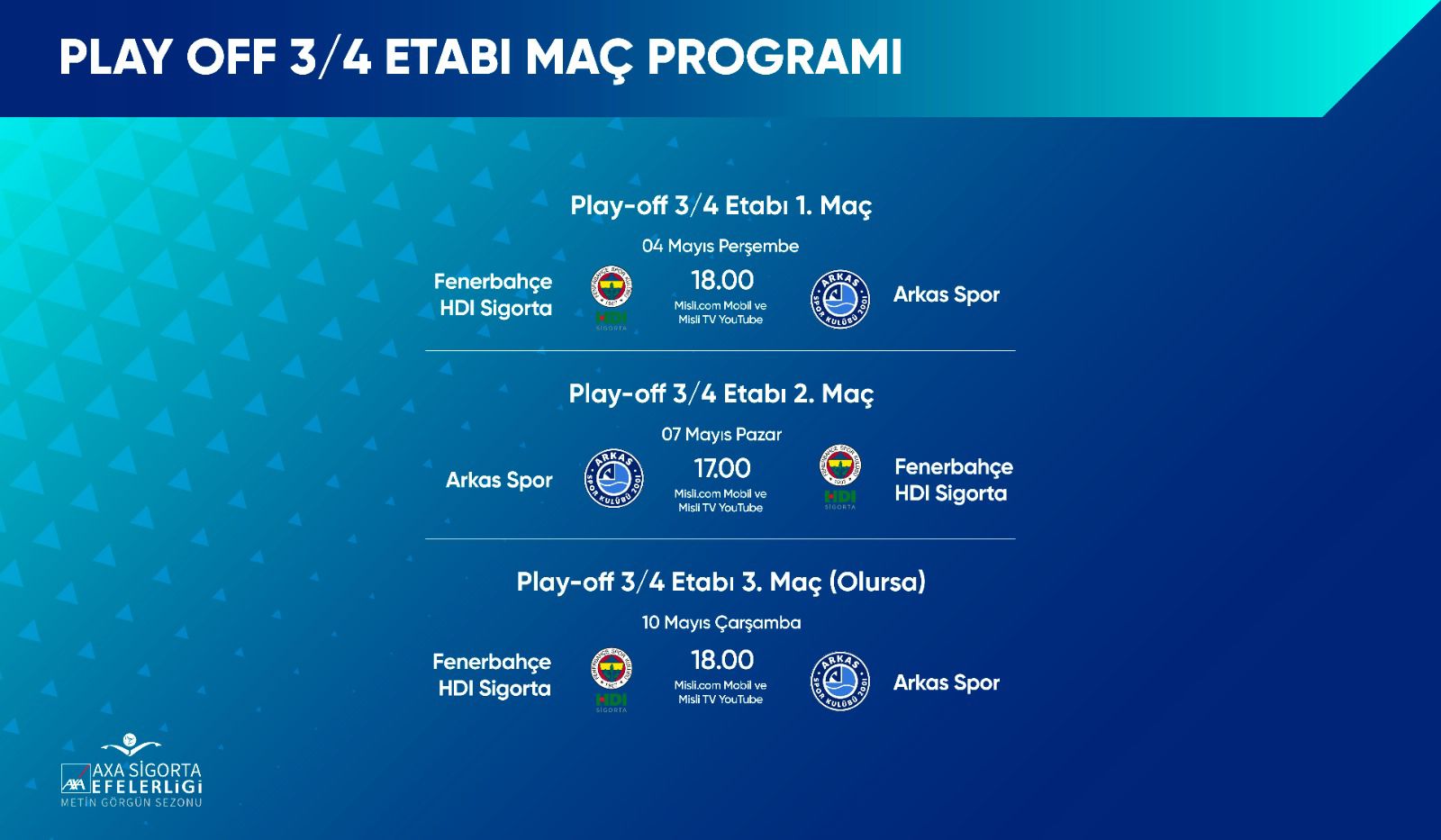 AXA Sigorta Efeler Ligi Metin Görgün Sezonu Play-off 3/4.lük Etabı Başlıyor