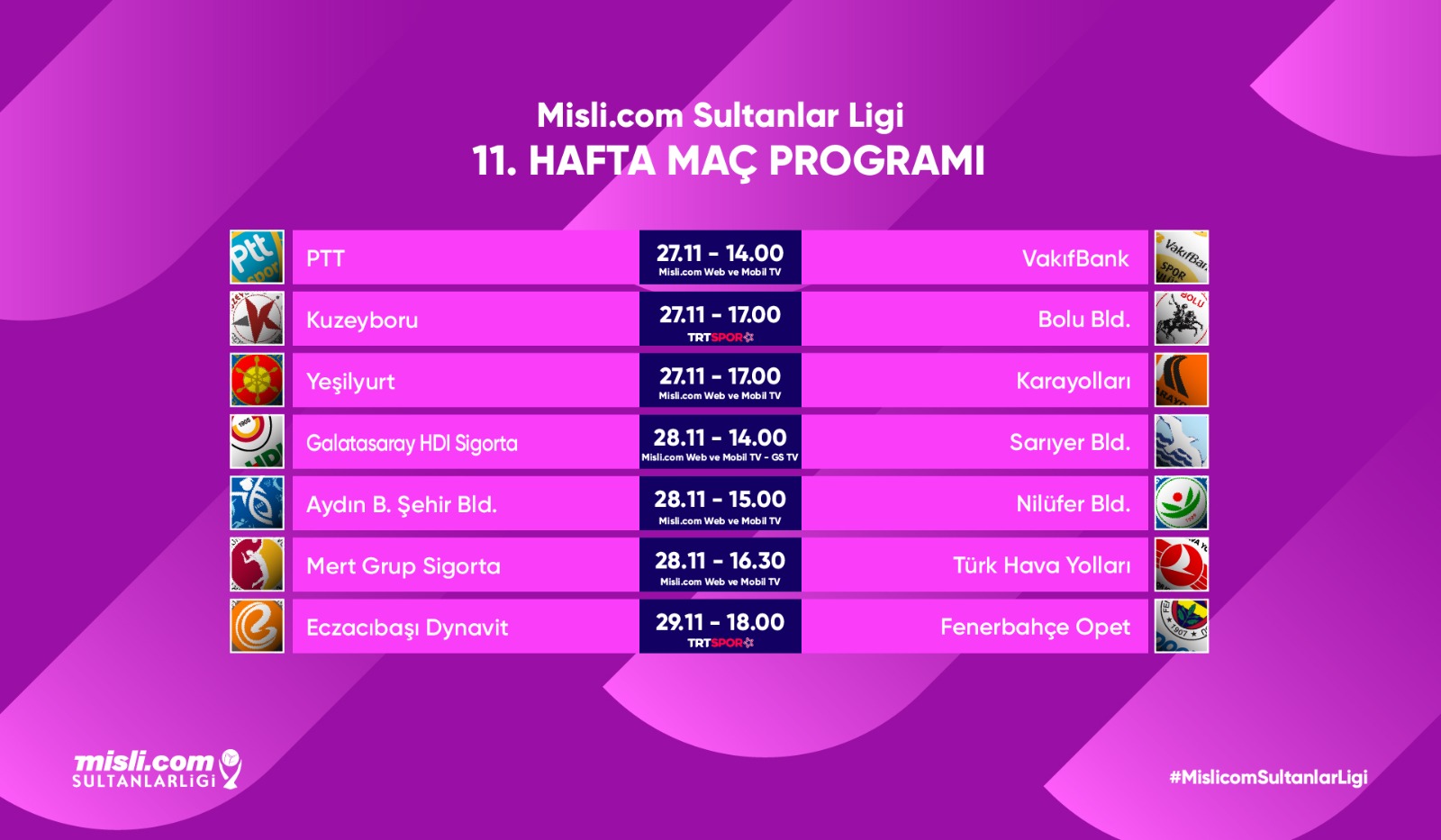 Misli.com Sultanlar Ligi’nde 11. Hafta Başlıyor