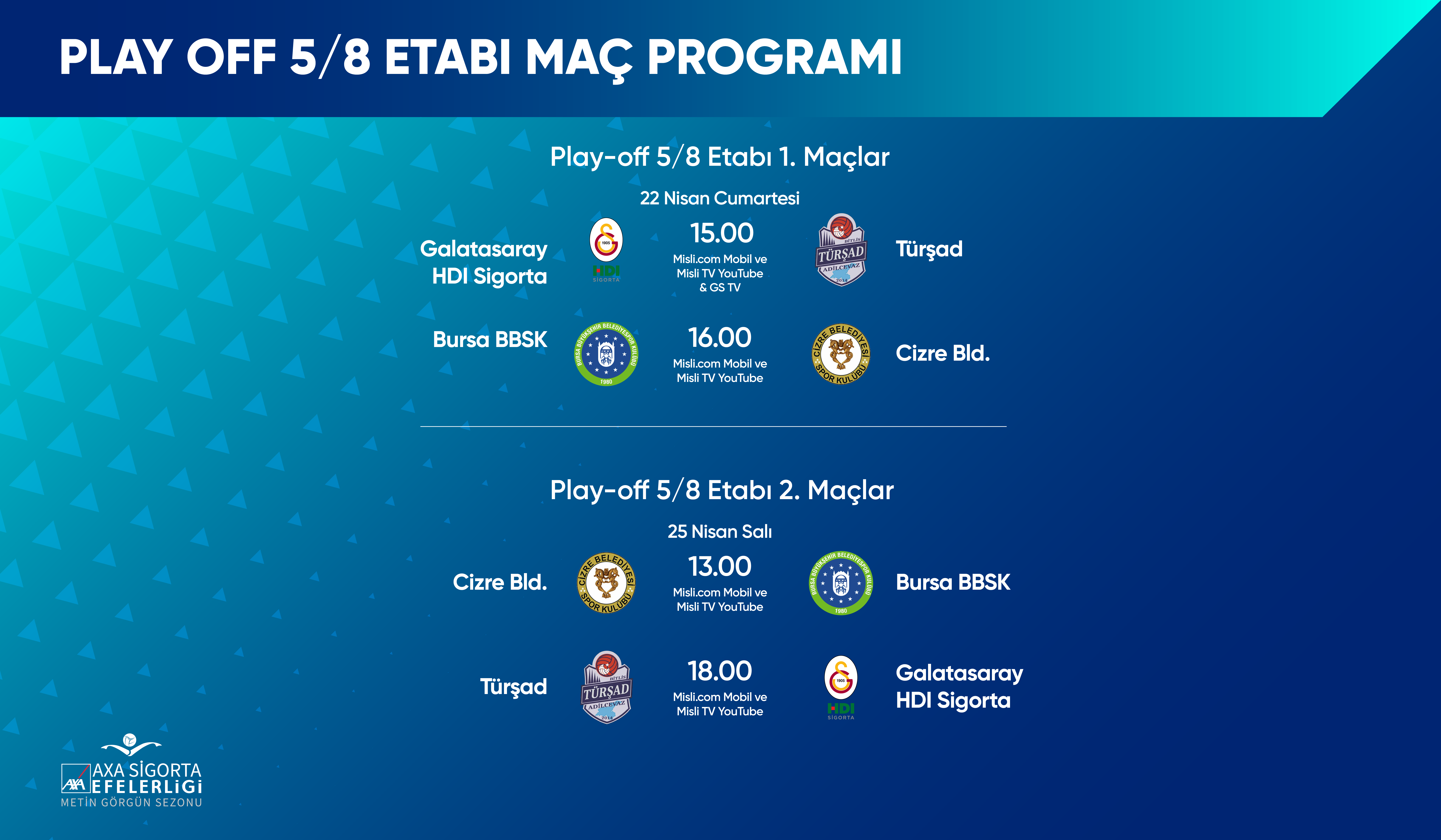 AXA Sigorta Efeler Ligi Metin Görgün Sezonu Play-off 5/8 Etabı Başlıyor